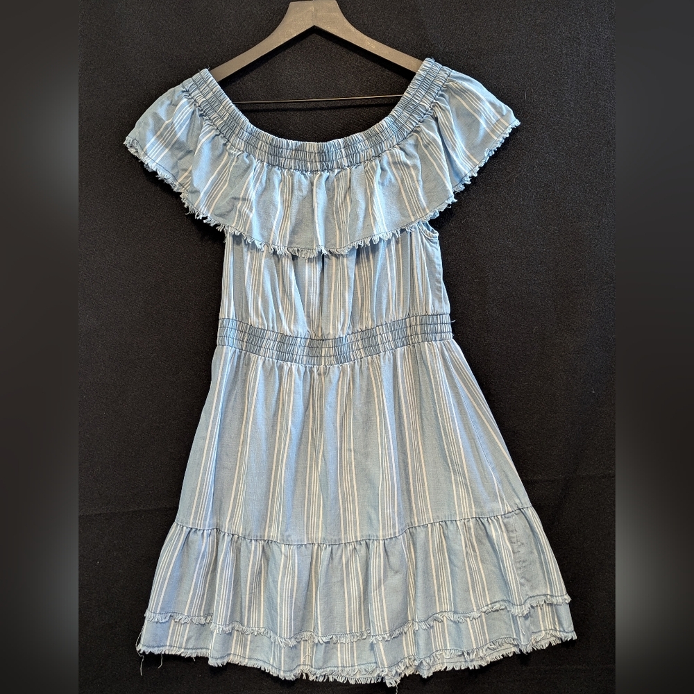 BB Dakota Blue Striped Midi Dress Sz Small Tiered Flouncy Excel Used Cond.